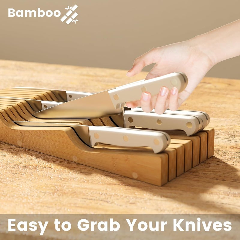 Wieghda Bamboo In-Drawer Knife Block for 13 Knives(Not Included), Knife Drawer Organizer,Knife Holder Countertop,Block Knife Storage Organizer for Kitchen - Image 2